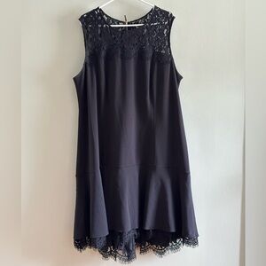 Calvin Klein Black Sleeveless Lace Trimmed Scoop Neck Mini Dress